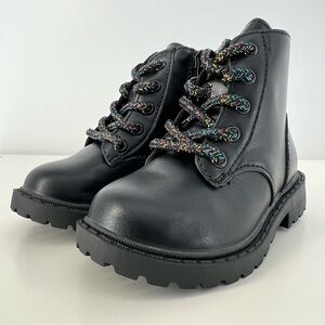 Old Navy Faux-Leather Side-Zip Black Boots Toddler Girls XS Black Sparkle Laces